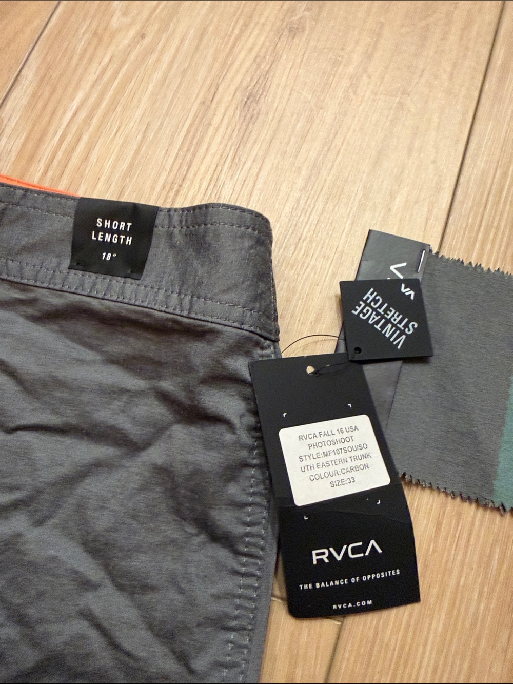 RVCA Men’s Charcoal Gray Swim Board Shorts with Orange Trim - Picture 3 of 5